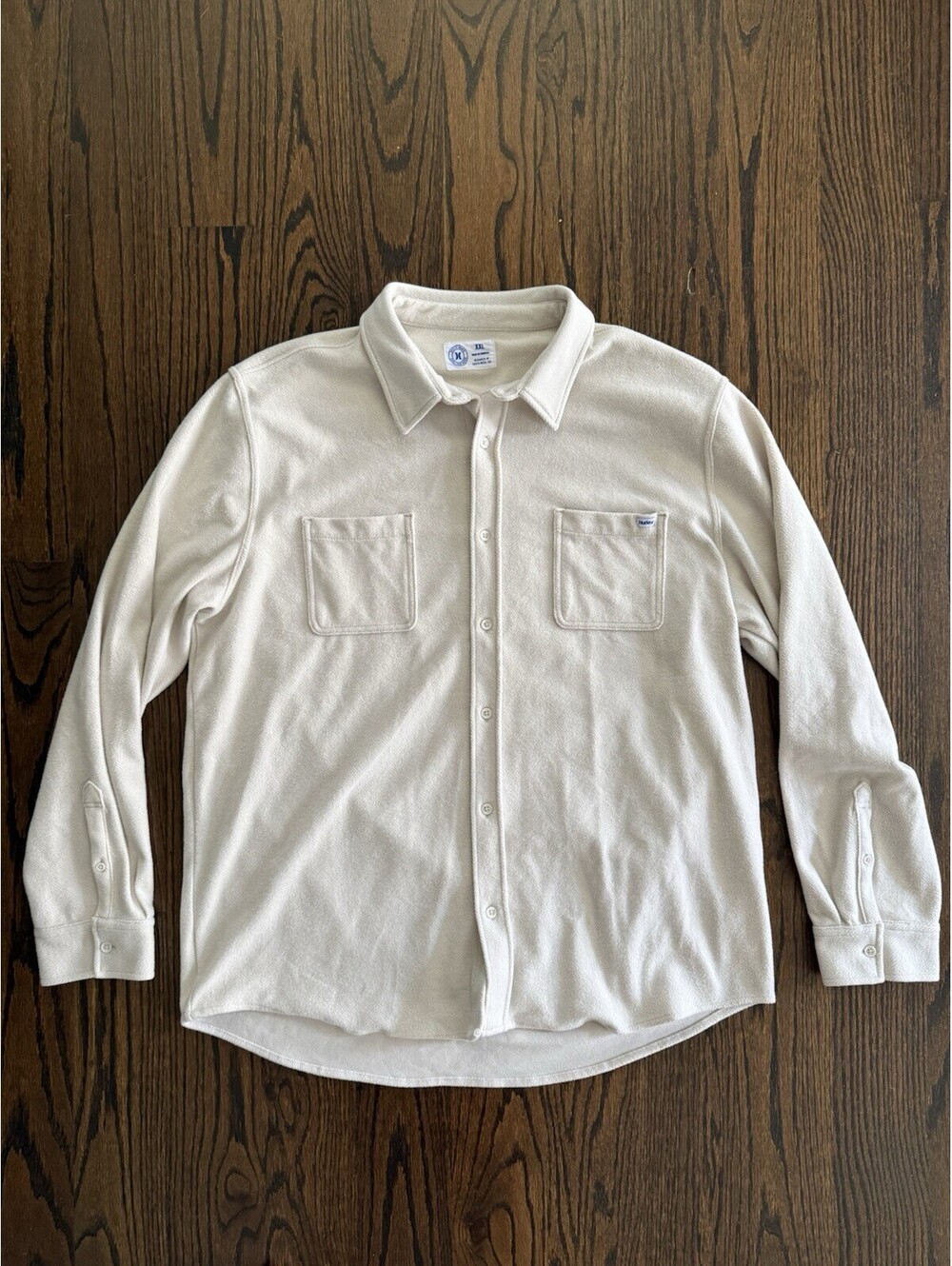 Hurley Fleece Jacket Mens XXL 2XL Cream Button Up Front Heavyweight